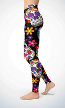 Load image into Gallery viewer, Black skull legging for workout yoga gym running - alien wing active