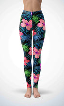 Load image into Gallery viewer, Black pink flower legging for workout yoga gym running - alien wing active