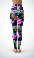 Load image into Gallery viewer, Black pink flower legging for workout yoga gym running - alien wing active