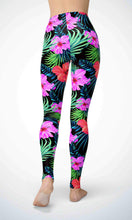 Load image into Gallery viewer, Black pink flower legging for workout yoga gym running - alien wing active