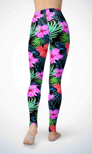 Black pink flower legging for workout yoga gym running - alien wing active