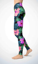 Load image into Gallery viewer, Black pink flower legging for workout yoga gym running - alien wing active