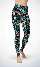 Load image into Gallery viewer, Black flower garden legging for workout yoga gym running - alien wing active