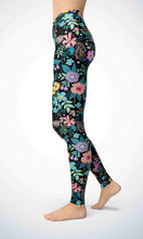 Load image into Gallery viewer, Black flower garden legging for workout yoga gym running - alien wing active