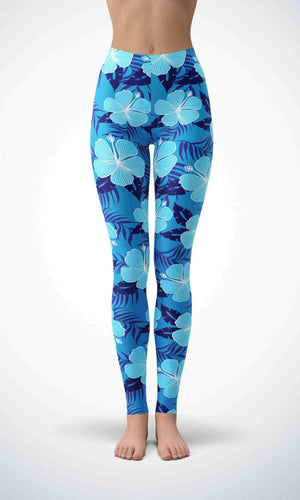 Blue leaf legging for workout yoga gym running - alien wing active