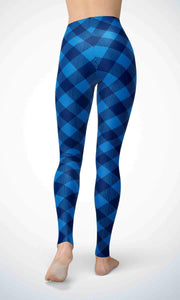 Blue check legging for workout yoga gym running - alien wing active